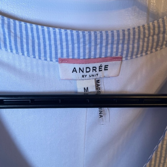 ANDREE Blue/White Seersucker Dress w/Pink Trim - Picture 5 of 5